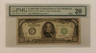 1934 $1000 Federal Reserve Note Richmond Mule Note,  Pmg Vf20,  Fr 2211 - E