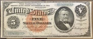 1886 $5 Silver Certificate Morgan Back Grant Five Dollars Fr.  261 Great Color
