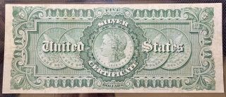 1886 $5 Silver Certificate Morgan Back Grant Five Dollars Fr.  261 Great Color 2