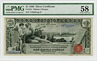 Fr.  224 1896 $1 Silver Certificate Pmg About Unc 58 - Pleasing Educational Note