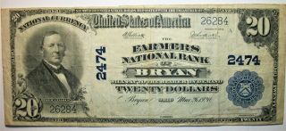 Series Of 1902 $20.  00 National Currency Farmers Nat.  Bank Of Bryan Oh