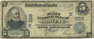 1902 $5 Date Back National Orwell Vermont Addison County Unique As Date Back
