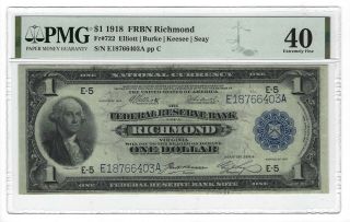 Fr.  722 1918 $1 Frbn,  Richmond,  Elliott / Burke / Keesee / Seay Pmg 40 Ef,