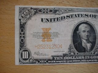 1922 $10.  00 TEN DOLLAR GOLD CERTIFICATE NOTE PROBLEM FINE - VF NR 3