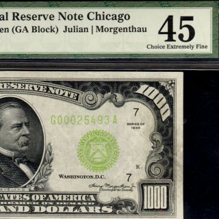 Pmg Lgs Xf 45 1934 Chicago $1000 One Thousand Dollar Bill Fr.  2211g 500 25493a