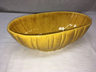 Vintage Haeger Pottery Ribbed Oval Bowl Planter Yellow W/ Brown Specks 4020c Usa