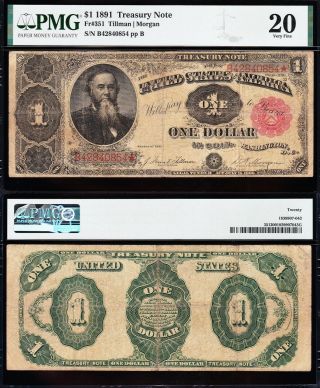 Vf Graded 1891 $1 " Stanton " Treasury Note Pmg 20 B42840854