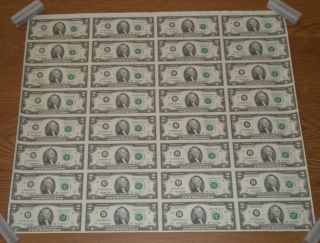 Series 2003 - A $2.  00 Uncut 32 Note Currency Sheet Uncirculated - Crisp