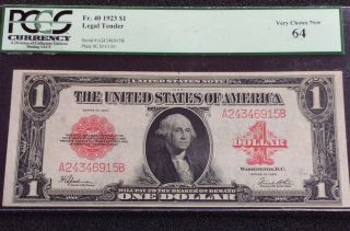 1923 $1 Legal Tender FR - 40 Red Seal Graded PCGS Very Choice 64 2