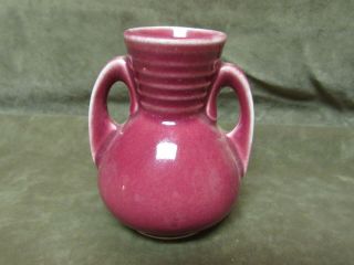 Mini Shawnee Art Pottery Maroon Burgundy Red Handle Vase Circa 1950 