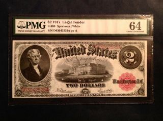 1917 $2 Us Large Red Seal Legal Tender Note - Fr 60 - Pmg 64 Choice Uncirculated