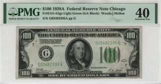 1928 A $100 Federal Reserve Note Chicago Fr.  2151 - Glgs Pmg Extremely Fine 40