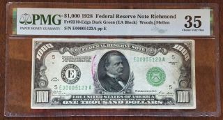 1928 $1000 Richmond One Thousand Dollar Bill Pmg 35
