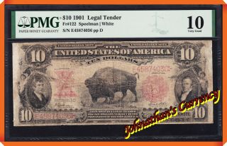 Jc&c - Fr.  122 1901 $10 Legal Tender " Bison Note " - Very Good 10 By Pmg