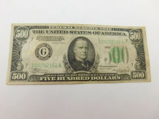1934 - A $500 Five Hundred Dollar Bill Washington Dc (177)