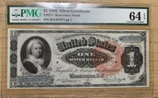 Series 1886 Fr.  217 $1 Silver Certificate " Martha " Pmg 64epq Rosecrans/hyatt