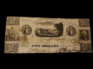 Very Scarce - 1800s $2 Mississippi Productive Cotton Estates Obsolete Note.  7