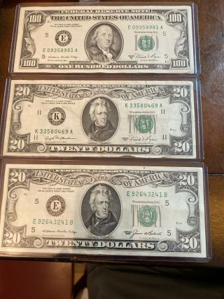(6) Federal Reserve Notes Bills.  1974 - $10,  1988 $10,  2 - 1981 $20,  1985 $100 1981