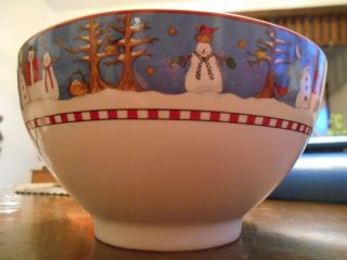 Snowman Cereal Soup Bowl 5 3/4 " Sakura Debbie Mumm Stoneware Red White Blue