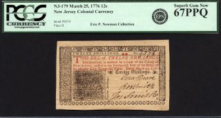 Fr Nj - 179 12 Shillings March 25,  1776 Jersey Colonial Pcgs 67 Ppq Ex Newman