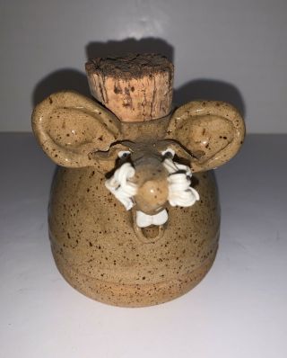Signed Artist Studio Pottery Mouse Jug W/cork So Ugly It 