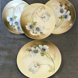 Vintage Reinhold Schlegelmilch Rs Germany 4 White Floral Bread Plates 6 1/2 "