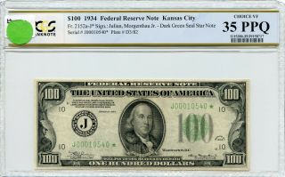 Fr2152a - J $100 Dgs 1934 Frn Kansas City Pcgs 35 Ppq Choice Vf (107a Dfp 7/19)