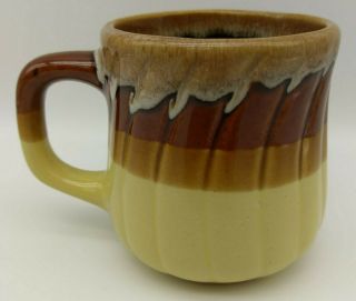 Vintage Taiwan Studio Art Pottery Coffee Mug Cup Yellow And Brown Drip Glaze