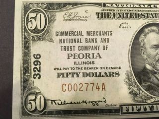 Usa 50 Dollars National 1929 - - Peoria,  Illinois.  - - Charter 3296 - - Unc
