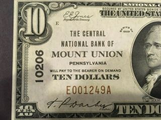 Usa 10 Dollars National 1929 - - Mount Union,  Pa.  - - Charter 10206 - - Au