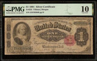 Large 1891 $1 Dollar Bill Martha Washington Silver Certificate Note Fr 223 Pmg