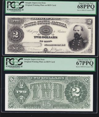 Bep Intaglio 1890 Treasury Note Obverse & Reverse Pair Pcgs 68 &67 Ppq Supgem Cu