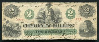 1862 $2 The City Of - Orleans Louisiana Obsolete Currency Note