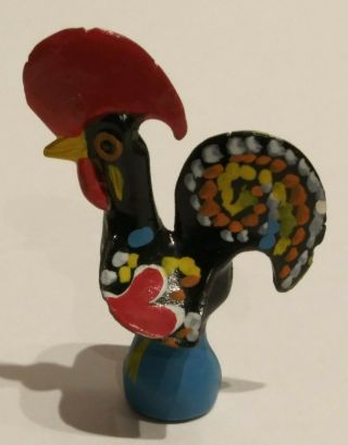 Vintage Barcelos Rooster Pottery Figurine Hand Painted Folk Art Portugal 3 " Tall
