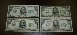 Four 1934 $50 Dollar Federal Reserve Notes Philadelphia,  Cleveland (2),  Chicago