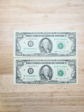 2 Consecutive 1990 Old Style 100$ Dollar Bills