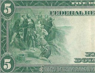 Large 1914 $5 Dollar Bill Federal Reserve Bank Note Currency Old Paper Money