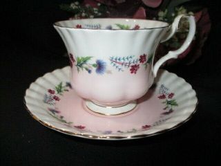 Cup Saucer Royal Albert Pastel Pink Necklace Garland Purple Thistle & Daisy