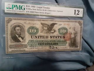 Fr.  95a 1863 $10 Ten Dollars Legal Tender United States Note Pmg Fine 12 Net
