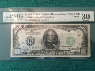 1934 $1000 One Thousand Dollar Bill Frn Pmg 30 Very Fine York