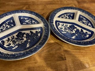 Set of 2 Blue Willow Flow Blue Divided Dinner Plates Nelson Ware 10 Inch 2
