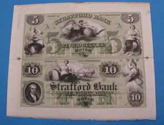 1857 Strafford Bank Dover Hampshire Obsolete Currency $5.  00 & $10.  00
