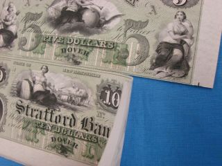 1857 STRAFFORD BANK DOVER HAMPSHIRE OBSOLETE CURRENCY $5.  00 & $10.  00 3