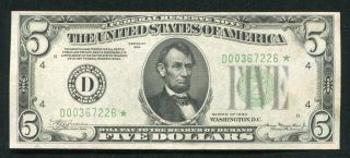 Fr.  1956 - D 1934 $5 Star Frn Federal Reserve Note Cleveland,  Oh Uncirculated