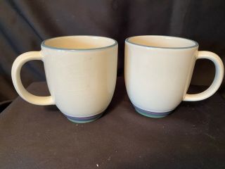 Pfaltzgraff Mountain Shadow Set Of 2 Coffee Mugs Dark Blue Green Band Usa