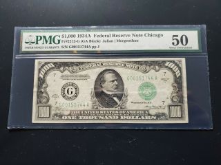 1934 $1000.  00 One Thousand Dollar Bill Chicago Note Pmg - 50