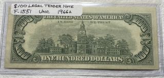FR.  1551 1966 - A $100 ONE HUNDRED DOLLARS LEGAL TENDER UNITED STATES NOTE AU 2