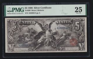 Us 1896 $5 Education Silver Certificate Fr 269 Pmg 25 Vf (613)