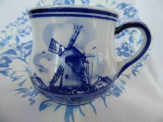 Vintage Delft Blue White Mug Cup Hand Painted Holland Windmill Dalc