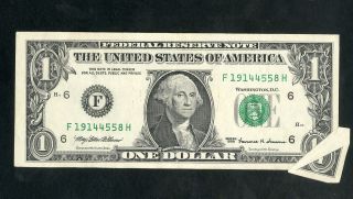 Us Paper Money 1999 $1 Federal Reserve Note Error